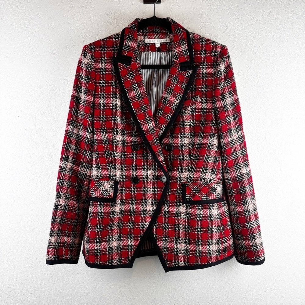 Veronica Beard Harriet Plaid Dickey Blazer Red Business Casual Size 10 - Picture 2 of 6